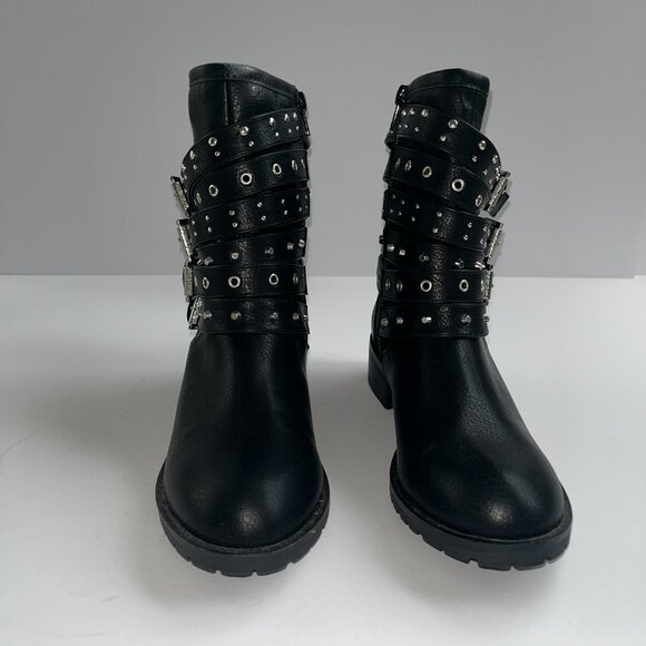 Fergie Black Studded Buckle Moto Boots | Women’s Size M - Picture 2 of 5